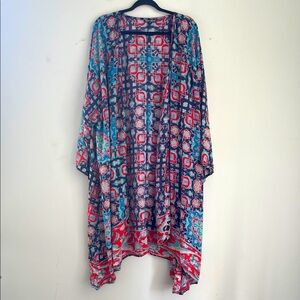 Tolani 100% modal printed open front long sleeve kimono sz 3X